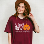 Halloween Peace Love Pumpkin Design - Halloween Unisex Crewneck T-Shirt Sweatshirt Hoodie