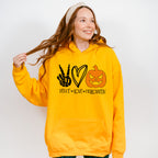 Halloween Peace Love Pumpkin Design - Halloween Unisex Crewneck T-Shirt Sweatshirt Hoodie