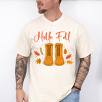 Hello Fall Boots Design - Fall Theme Unisex Crewneck T-Shirt Sweatshirt Hoodie