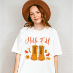 Hello Fall Boots Design - Fall Theme Unisex Crewneck T-Shirt Sweatshirt Hoodie
