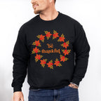 Be Thankful Circle Leaves Design - Thanksgiving Theme Unisex Crewneck T-Shirt Sweatshirt Hoodie