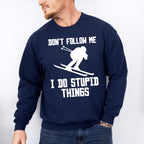 Don't Follow Me I Do Stupid Things - Skiing Unisex Crewneck T-Shirt Sweatshirt Hoodie