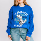 In November We Wear Blue Dinosaur - Diabetes Unisex Crewneck T-Shirt Sweatshirt Hoodie