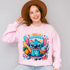 Stitch Hello Summer Design - Summer Theme Unisex Crewneck T-Shirt Sweatshirt Hoodie