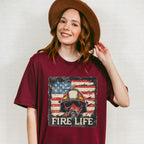 Fire Life US Flag Design - Firefighter Unisex Crewneck T-Shirt Sweatshirt Hoodie