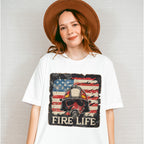 Fire Life US Flag Design - Firefighter Unisex Crewneck T-Shirt Sweatshirt Hoodie