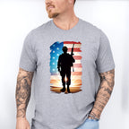 US Flag Soldier Silhouette Design - Military Unisex Crewneck T-Shirt Sweatshirt Hoodie