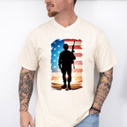 US Flag Soldier Silhouette Design - Military Unisex Crewneck T-Shirt Sweatshirt Hoodie