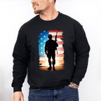 US Flag Soldier Silhouette Design - Military Unisex Crewneck T-Shirt Sweatshirt Hoodie