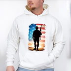 US Flag Soldier Silhouette Design - Military Unisex Crewneck T-Shirt Sweatshirt Hoodie