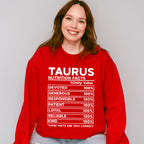 Taurus Nutrition Facts - Zodiac & Horoscopes Unisex Crewneck T-Shirt Sweatshirt Hoodie