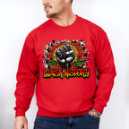 Black History Rising Fist Wall Design Black Lives Matter Unisex Crewneck T-Shirt Sweatshirt Hoodie