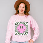 Good Vibes Only Checkered Smiley Design - Good Vibes Unisex Crewneck T-Shirt Sweatshirt Hoodie