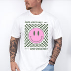 Good Vibes Only Checkered Smiley Design - Good Vibes Unisex Crewneck T-Shirt Sweatshirt Hoodie