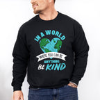 Be Kind Heart World Blue Design - Be Kind Unisex Crewneck T-Shirt Sweatshirt Hoodie