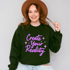 Create Your Reality Purple Cursive Design - Quotes Unisex Crewneck T-Shirt Sweatshirt Hoodie