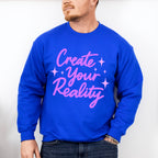 Create Your Reality Purple Cursive Design - Quotes Unisex Crewneck T-Shirt Sweatshirt Hoodie