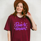 Dare To Dream Purple Cursive Design - Quotes Unisex Crewneck T-Shirt Sweatshirt Hoodie