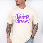 Dare To Dream Purple Cursive Design - Quotes Unisex Crewneck T-Shirt Sweatshirt Hoodie