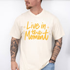 Live In The Moment Yellow Cursive Design - Quotes Unisex Crewneck T-Shirt Sweatshirt Hoodie