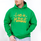 Live In The Moment Yellow Cursive Design - Quotes Unisex Crewneck T-Shirt Sweatshirt Hoodie