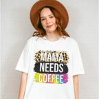 Mama Needs Coffee Leopard Print - Coffee Unisex Crewneck T-Shirt Sweatshirt Hoodie