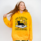 Life Is Better With Cats And Books - Cats Unisex Crewneck T-Shirt Sweatshirt Hoodie