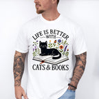 Life Is Better With Cats And Books - Cats Unisex Crewneck T-Shirt Sweatshirt Hoodie