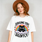 Judging You Silently Rainbow Cat Design - Cats Unisex Crewneck T-Shirt Sweatshirt Hoodie