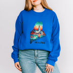 Colorful Maine State Design - States & Cities Unisex Crewneck T-Shirt Sweatshirt Hoodie