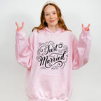 Just Married Curly Design - Honeymoon Unisex Crewneck T-Shirt Sweatshirt Hoodie