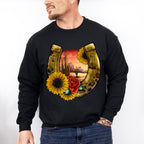 Flowers Horseshoe Design - Western Unisex Crewneck T-Shirt Sweatshirt Hoodie