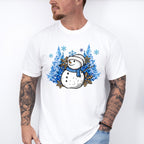 Snowman Blue Trees Design - Winter Unisex Crewneck T-Shirt Sweatshirt Hoodie