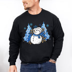 Snowman Blue Trees Design - Winter Unisex Crewneck T-Shirt Sweatshirt Hoodie