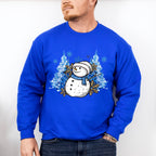 Snowman Blue Trees Design - Winter Unisex Crewneck T-Shirt Sweatshirt Hoodie