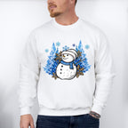 Snowman Blue Trees Design - Winter Unisex Crewneck T-Shirt Sweatshirt Hoodie