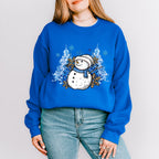 Snowman Blue Trees Design - Winter Unisex Crewneck T-Shirt Sweatshirt Hoodie