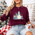 Christmas Vibes Snowman And Reindeer - Winter Unisex Crewneck T-Shirt Sweatshirt Hoodie