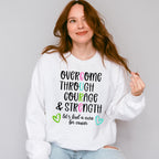 Overcome Through Courage And Strength - Metastatic Breast Cancer Unisex Crewneck T-Shirt Sweatshirt Hoodie