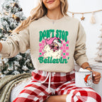 Don't Stop Believin' Pink Santa - Christmas Unisex Crewneck T-Shirt Sweatshirt Hoodie