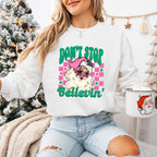 Don't Stop Believin' Pink Santa - Christmas Unisex Crewneck T-Shirt Sweatshirt Hoodie