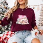 Pink Train Santa And Reindeer - Christmas Unisex Crewneck T-Shirt Sweatshirt Hoodie