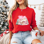 Pink Train Santa And Reindeer - Christmas Unisex Crewneck T-Shirt Sweatshirt Hoodie