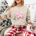 Pink Train Santa And Reindeer - Christmas Unisex Crewneck T-Shirt Sweatshirt Hoodie