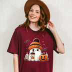 Halloween Ghost Wearing Beanie - Halloween Unisex Crewneck T-Shirt Sweatshirt Hoodie