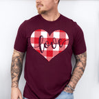 Plaid Heart Love Cursive Design - Valentine's Day Unisex Crewneck T-Shirt Sweatshirt Hoodie