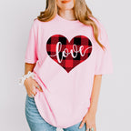 Plaid Heart Love Cursive Design - Valentine's Day Unisex Crewneck T-Shirt Sweatshirt Hoodie