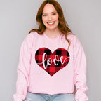 Plaid Heart Love Cursive Design - Valentine's Day Unisex Crewneck T-Shirt Sweatshirt Hoodie