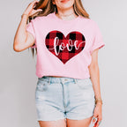 Plaid Heart Love Cursive Design - Valentine's Day Unisex Crewneck T-Shirt Sweatshirt Hoodie