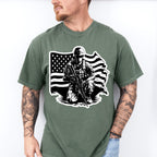 Soldier With Flag Dark Design - Military Unisex Crewneck T-Shirt Sweatshirt Hoodie